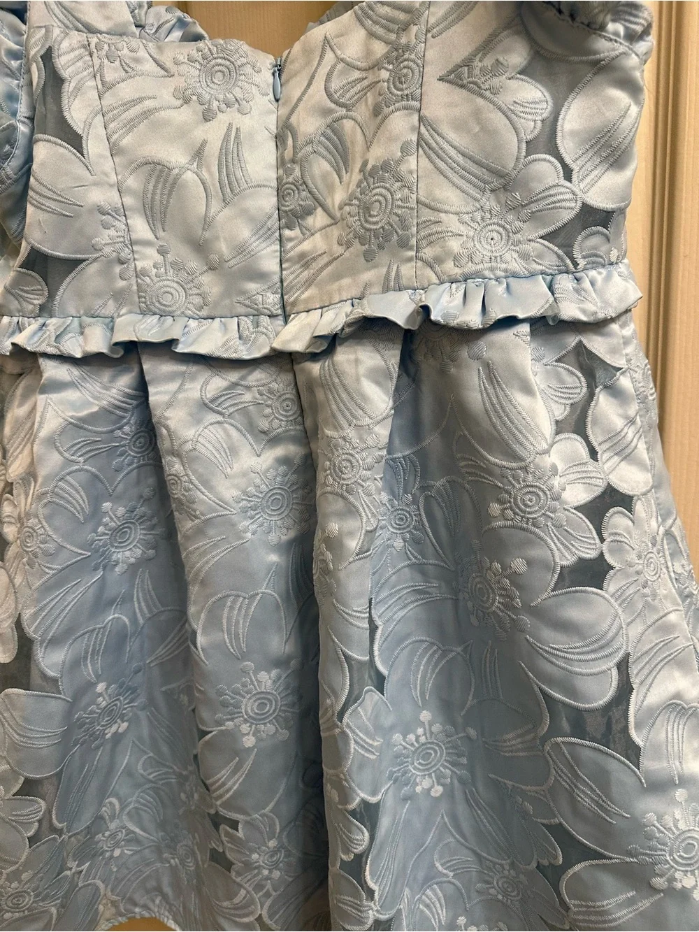 For Love & Lemons Light Blue Floral Ruffle Mini Dress